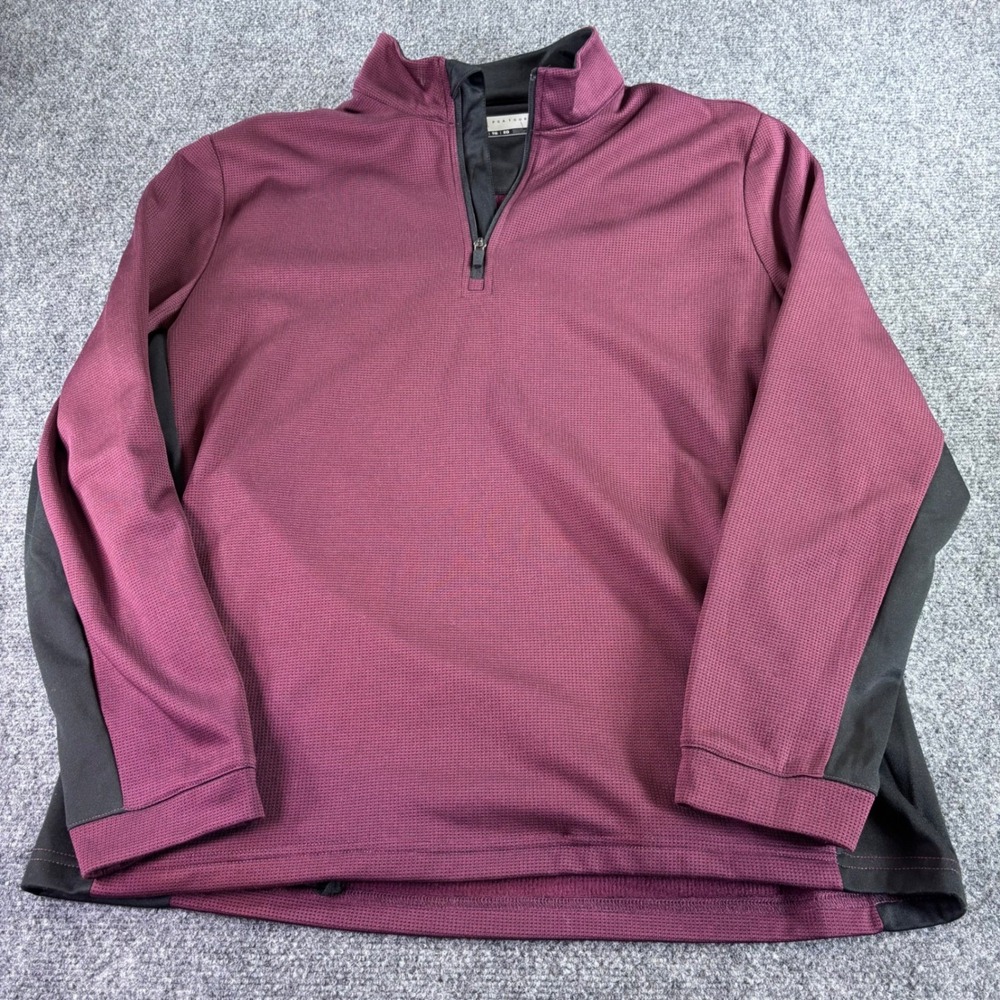 PGA Tour Pullover Mens XL Burgundy Black 1/4 Zip Waffle Knit Golf Performance